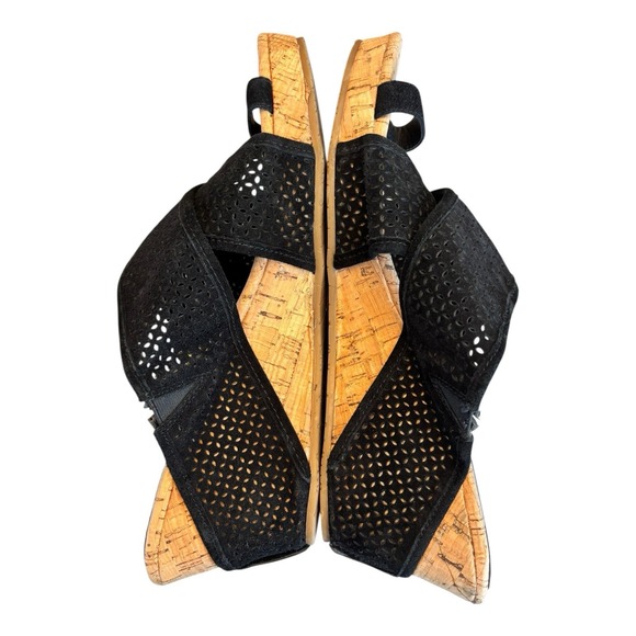 Donald J. Pliner Wedges Women 9.5 M Black Suede Crisscross Toe Ring Cork Sandals - Picture 6 of 11